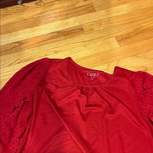 LOFT Red Blouse with Ruffled Sleeves - Picture 2 of 2